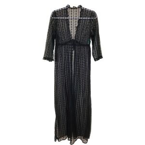 Vtg Black Lace Womens L Maxi Dress Lingerie Sheer Y2K Whimsigoth Fairy Grunge